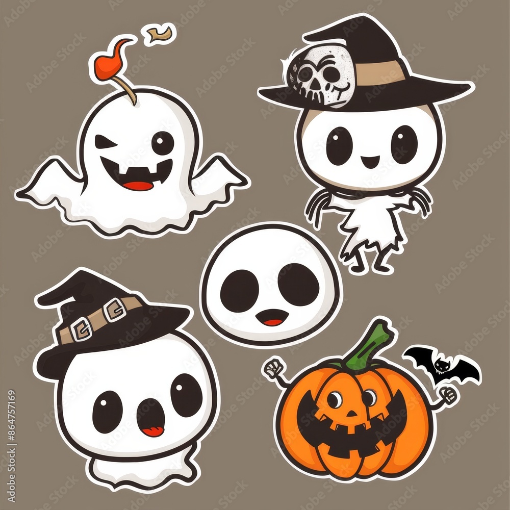 Set of cartoon funny stickers for the Halloween holiday Set of cartoon funny stickers for the Halloween holiday