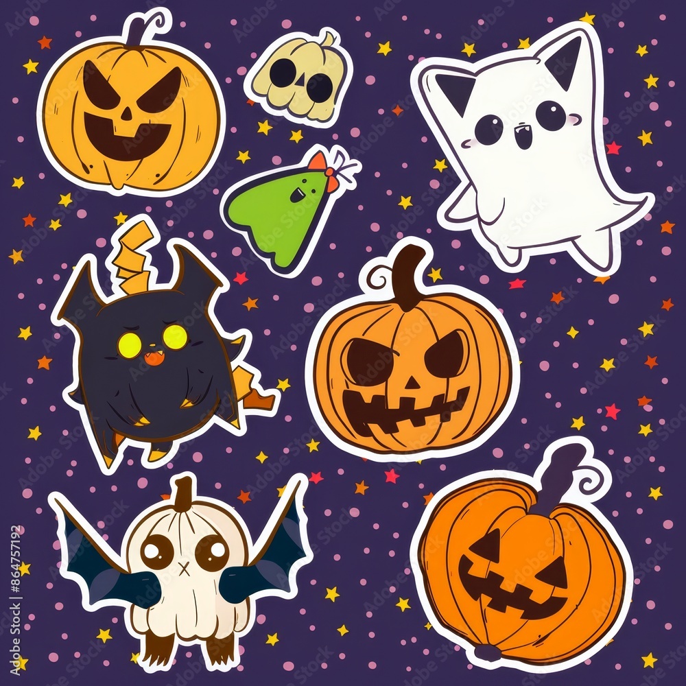 Set of cartoon funny stickers for the Halloween holiday Set of cartoon funny stickers for the Halloween holiday