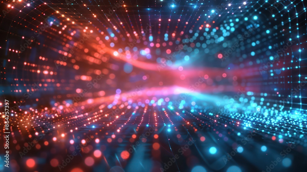A colorful, abstract space with red, blue, and purple dots A colorful, abstract space with red, blue, and purple dots