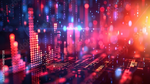 Wallpaper Mural A colorful, abstract image of a cityscape with a bright red and blue background Torontodigital.ca