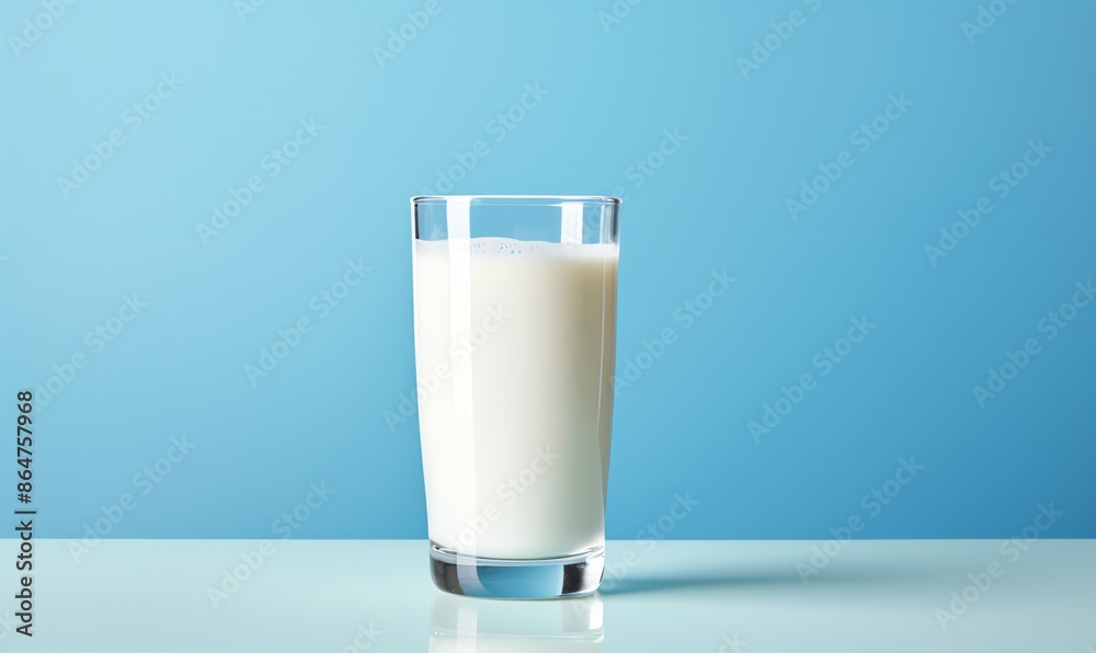 A Glass of Milk on a Blue Background A Glass of Milk on a Blue Background