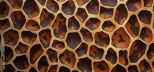 Giraffe Heads Emerging From Brown Giraffe Pattern Background