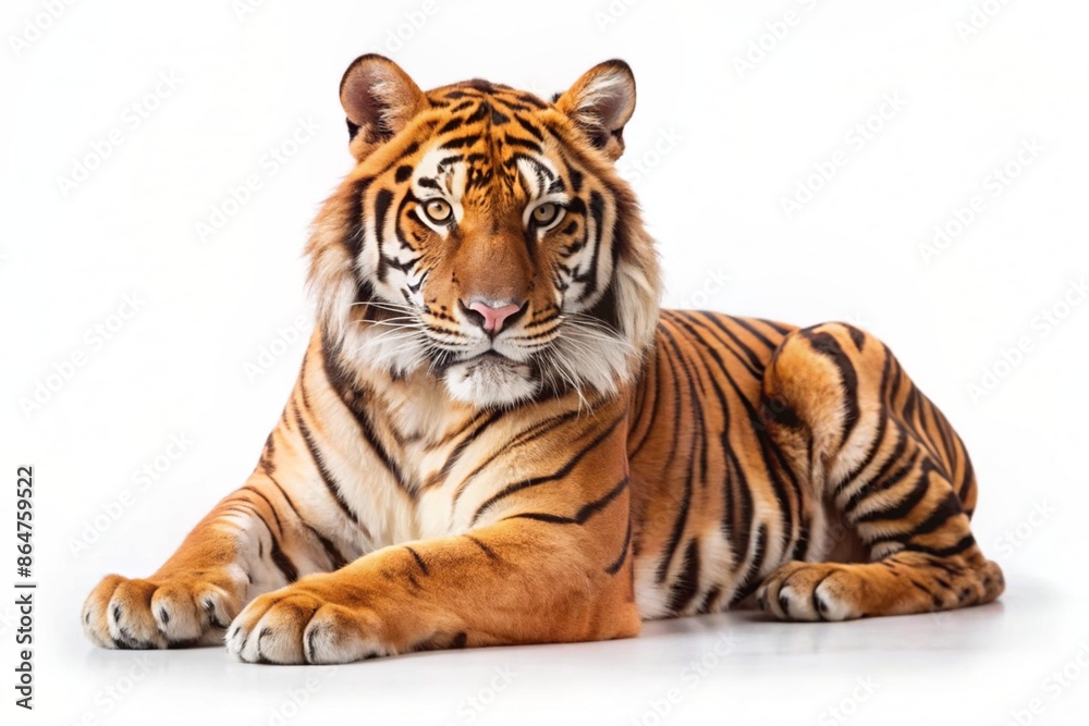 Obraz premium royal tiger (P. t. corbetti) isolated on white background clipping path included. The tiger is staring at its prey. Hunter concept.