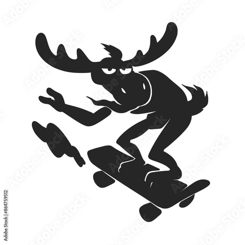 Cartoon Vector of a Moose Silhouette Skateboarding