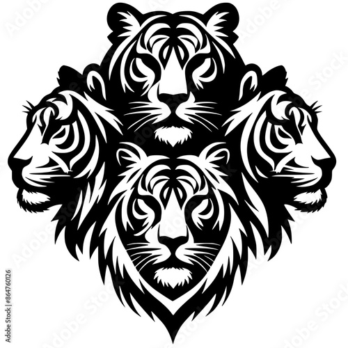 silhouette of four tiger heads