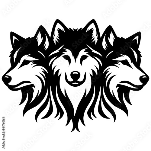 Silhouette of three wolf heads