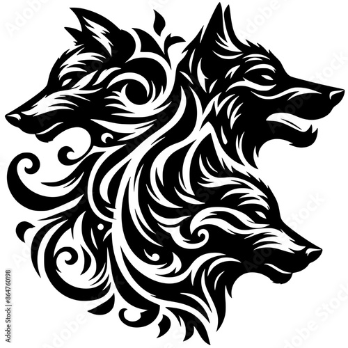 Silhouette of three wolf heads
