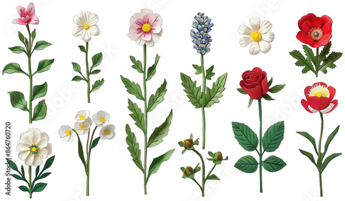 collection of paper flowers arranged on a pink surface, transparent background png