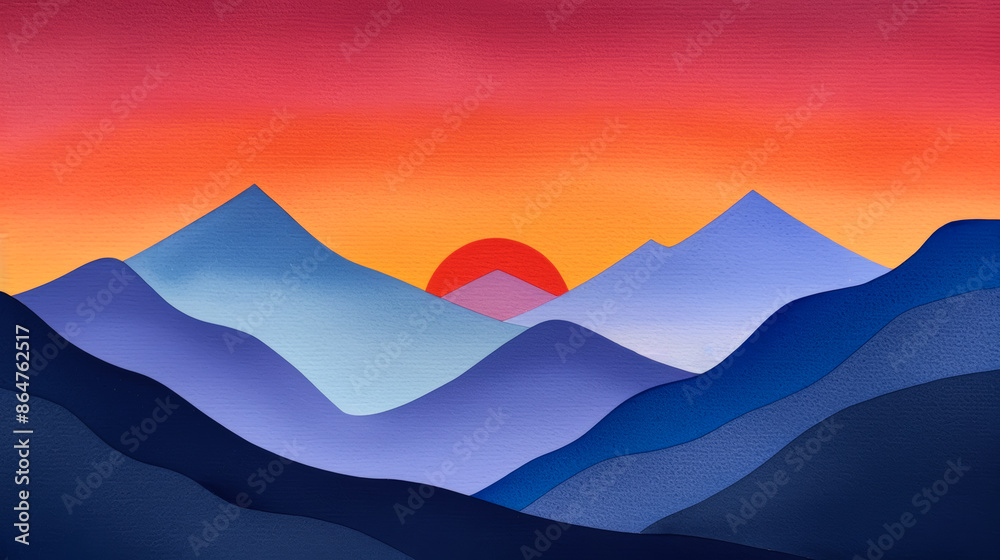 Watercolor illustration of a surreal mountain range with blazing oranges and twilight purples, bright simple watercolour background Watercolor illustration of a surreal mountain range with blazing oranges and twilight purples, bright simple watercolour background