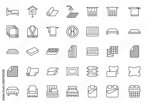 Bedroom Icons, home interior elements - thin line web icon set,  living room, bedroom and office collection. Simple vector illustration.