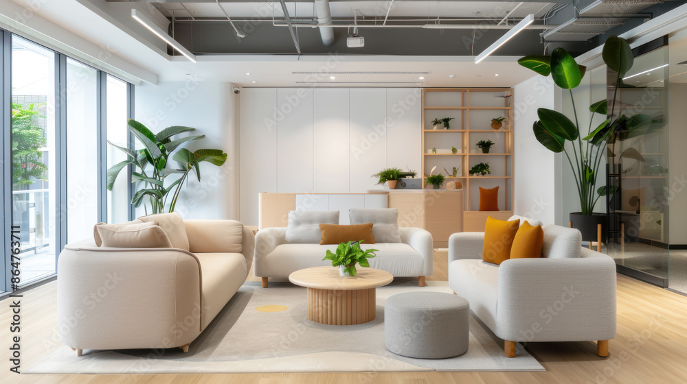 Business open space with blue shade in modern office for comfortable working Business open space with blue shade in modern office for comfortable working