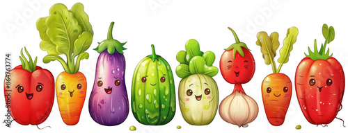 group of vegetables with faces and eyes, transparent background png