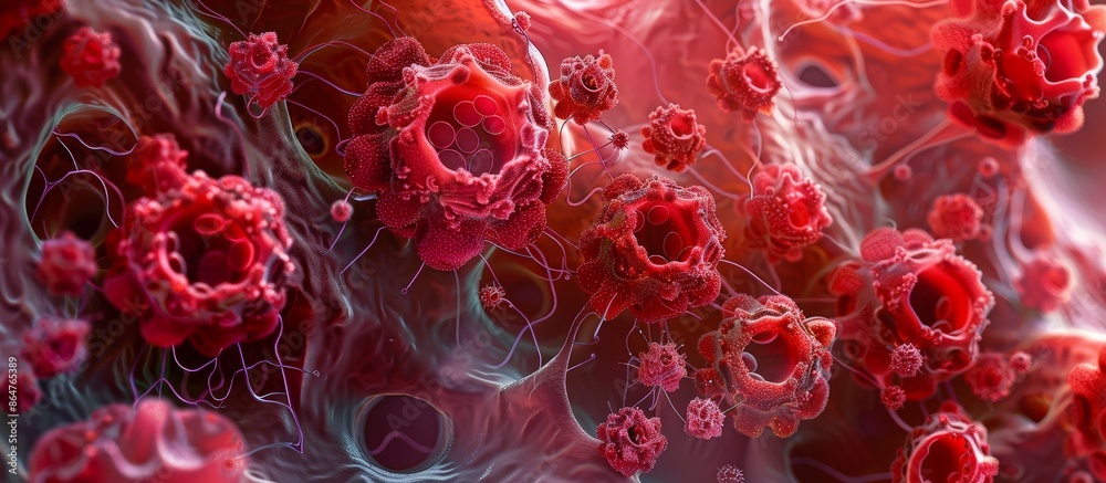 Intricate Red Structures of Liver Cells Revealed Through Electron Microscopy at 500x Zoom