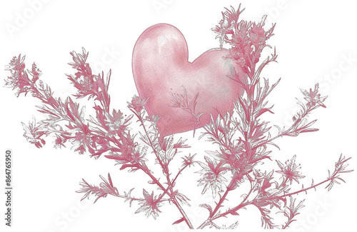 pink heart shaped object sitting on a branch of a plant, transparent background png