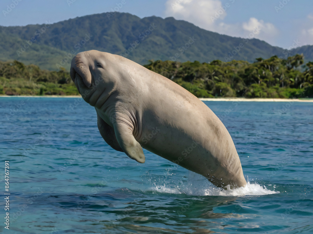 Naklejka premium dugong jumping out of water