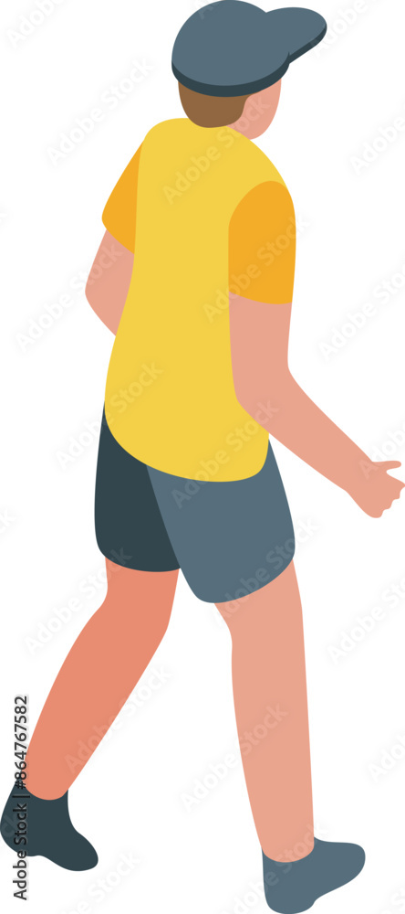 Young man walking away wearing casual clothes isometric illustration Young man walking away wearing casual clothes isometric illustration