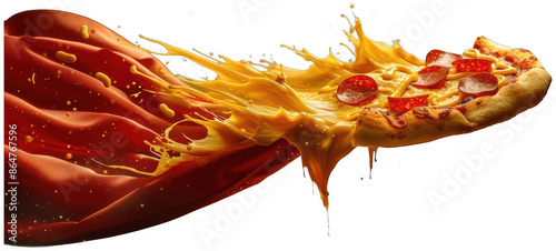slice of pizza being tossed into the air, transparent background png