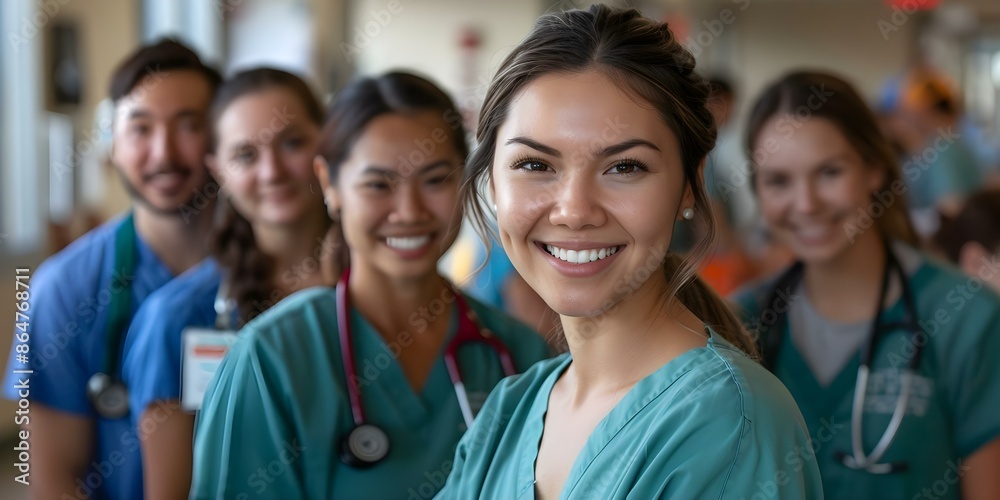 Nursing student in scrubs with hospital team and doctor intern. Concept Nursing School Graduation, Professional Healthcare Team, Medical Internship, Scrubs Fashion Trends, Hospital Photoshoot Nursing student in scrubs with hospital team and doctor intern. Concept Nursing School Graduation, Professional Healthcare Team, Medical Internship, Scrubs Fashion Trends, Hospital Photoshoot