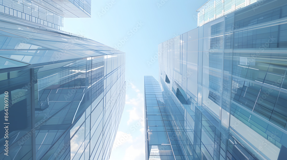 Fototapeta premium Modern glass skyscraper building exterior background. 3d render illustration