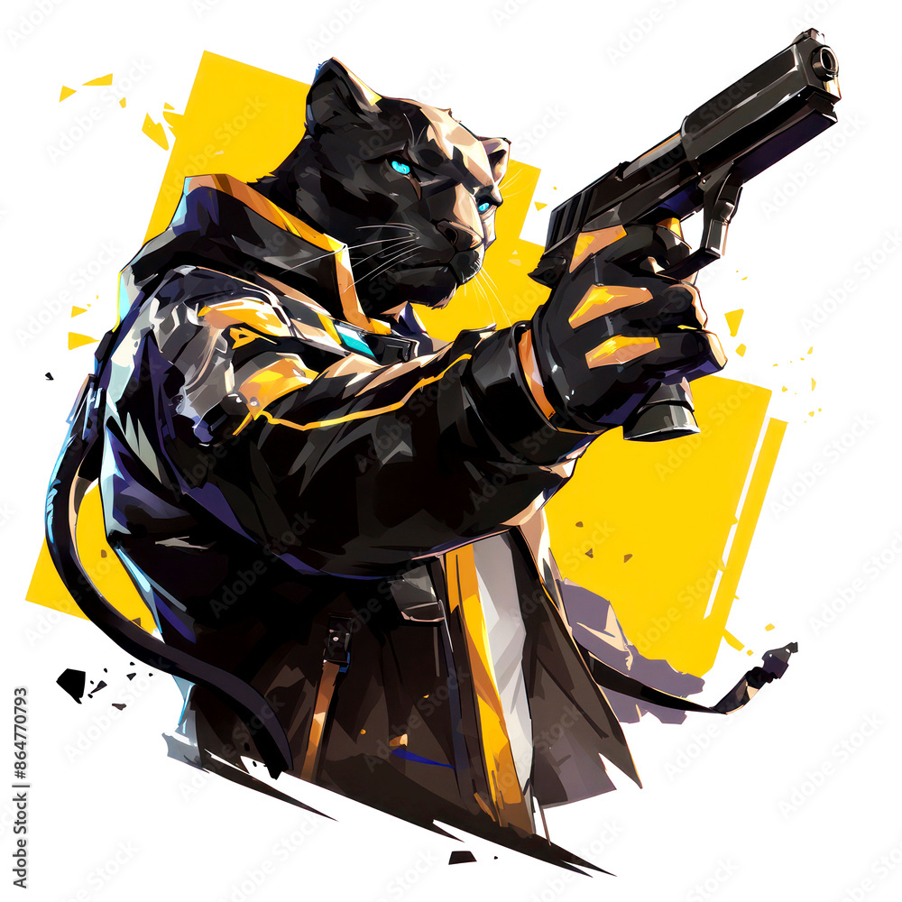 Anthropomorphic Black Panther with Gun Anthropomorphic Black Panther with Gun