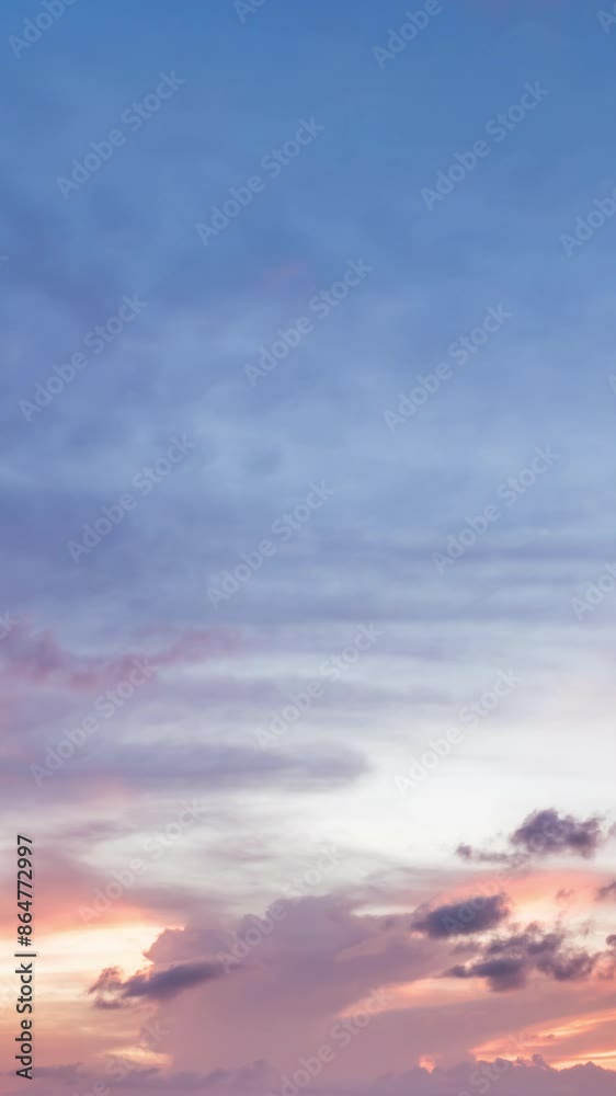 Twilight and dawn sky with cumulus cloud vertical time lapse in an evening.