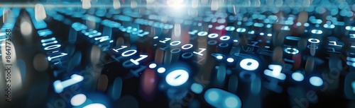 Digital Binary Code Data Flowing on Blue Screen