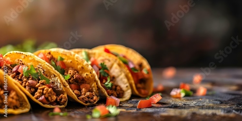 Delicious Tacos Up Close on Marble with Rustic Iron Background. Concept Food Photography, Tacos, Close-Up Shots, Marble Background, Rustic Iron