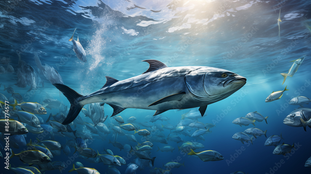 Fototapeta premium Fish swimming gracefully in the beautiful sea.