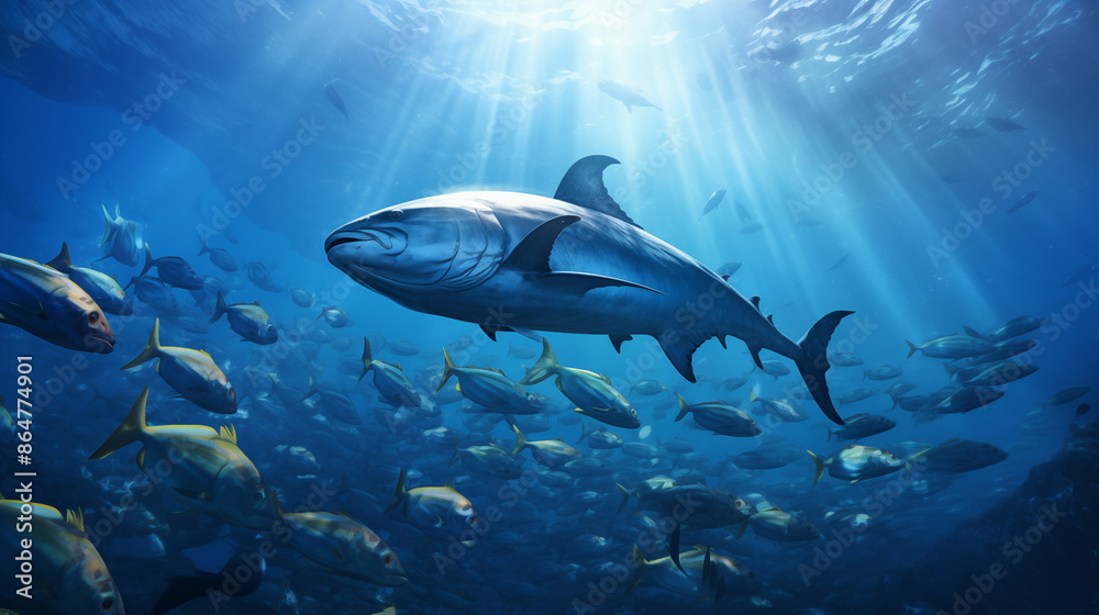 Fototapeta premium Fish swimming gracefully in the beautiful sea.