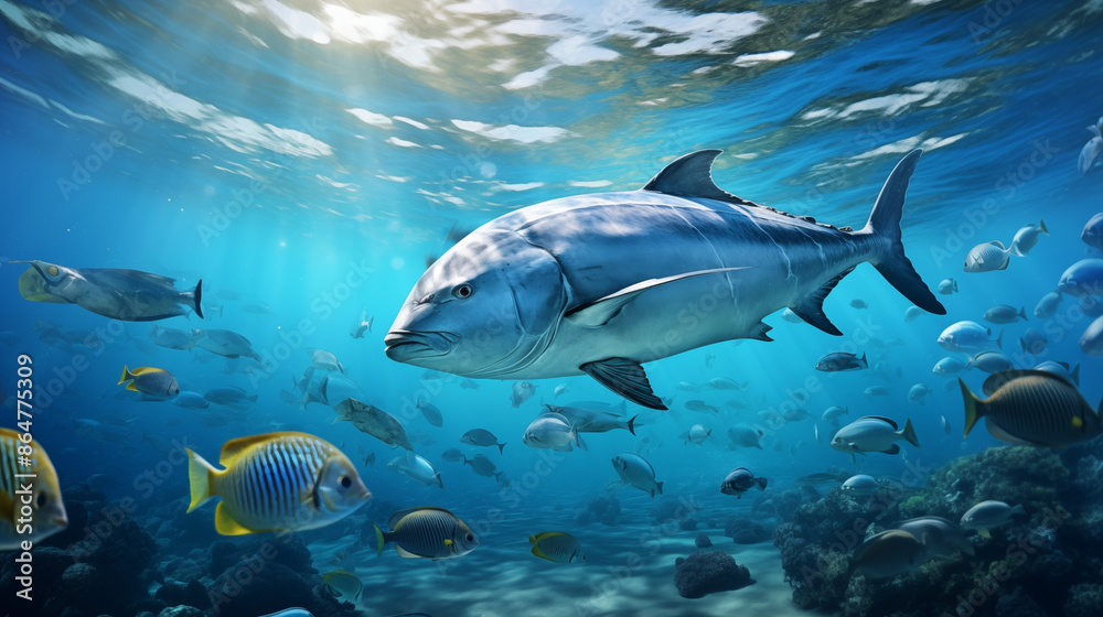 Fototapeta premium Fish swimming gracefully in the beautiful sea.