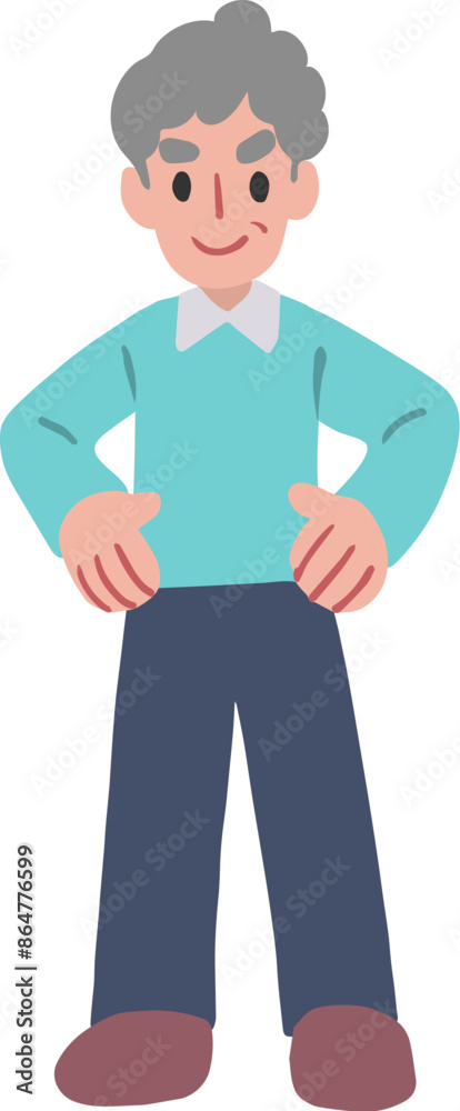 シニア男性が腰に手を当てているイラスト