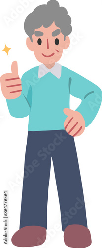 元気なシニア男性がサムズアップしているイラスト