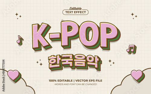 Korean Music Kpop 3d Cartoon Editable Text Effect, Editable Font Style Premium Vector