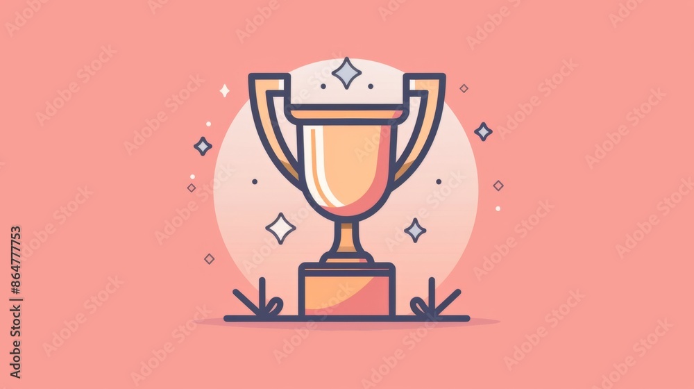 Flat style bronze trophy cup illustration on pink background with white circle and small stars Flat style bronze trophy cup illustration on pink background with white circle and small stars