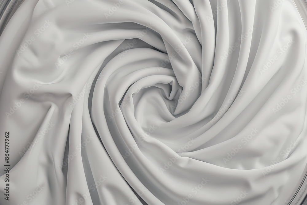 Obraz premium Elegant white fabric with flowing, swirling patterns creating a mesmerizing and luxurious texture, perfect for backgrounds and designs.