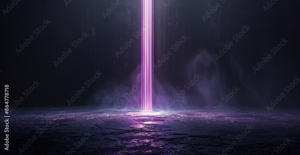 Purple Light Beam Illuminates Dark Concrete Floor
