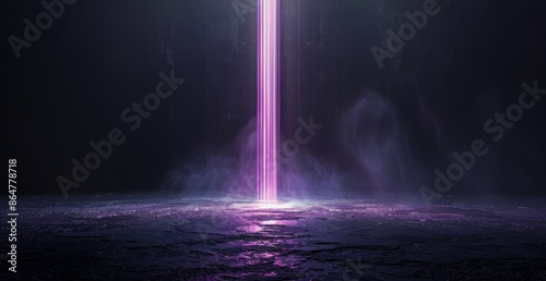 Purple Light Beam Illuminates Dark Concrete Floor