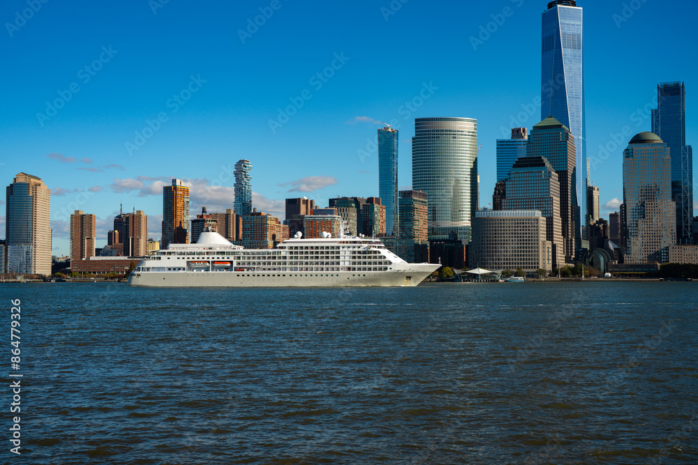Fototapeta premium NYC, NY. New York City Skyline with Urban Skyscrapers USA. New York City skyline, cityscape of Manhattan in USA. Panoramic view on Manhattan.