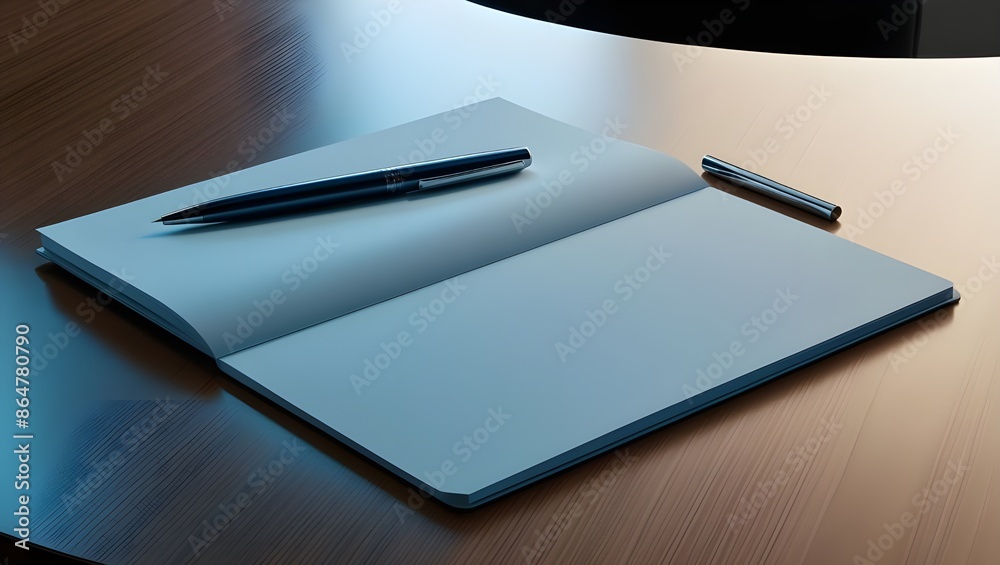 A sleek modern notepad lies open on a polished wooden table.generative.ai A sleek modern notepad lies open on a polished wooden table.generative.ai