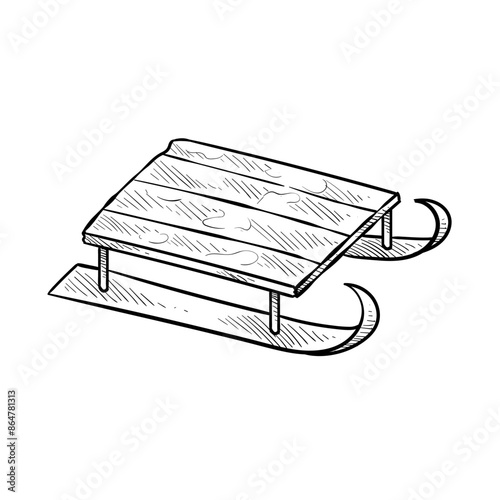 wooden sledge handdrawn illustration