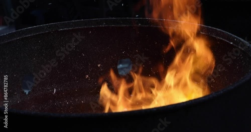 Temple fair, sacrifice, believers, burning paper money, flames, paper money