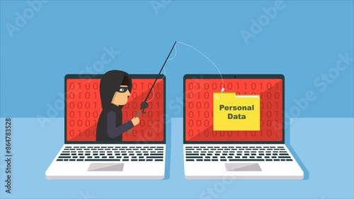 Internet fraud and hacker attack video concept.
Fraudster steals banking information