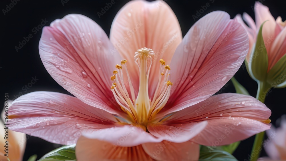 Delicate Pink Flower with Dew Drops. Delicate Pink Flower with Dew Drops.
