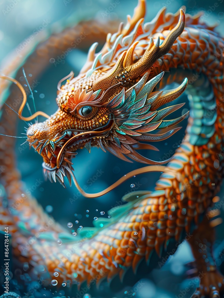 Obraz premium A dragon is swimming in the water.