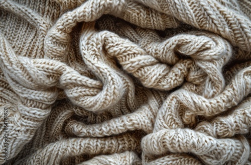 Close Up of Beige Knitted Fabric Texture