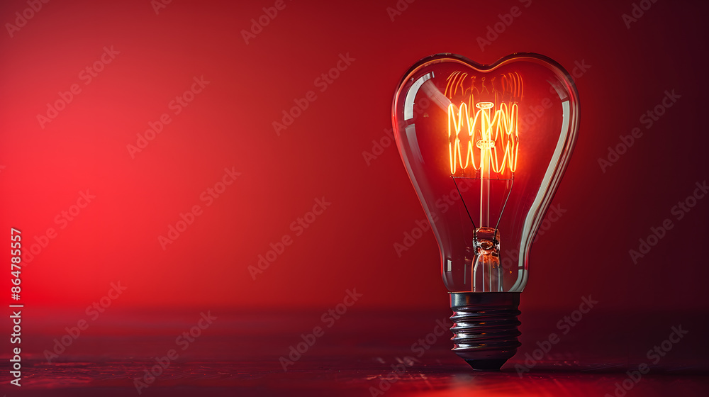 Shaped Filament Light Bulb Glowing on Red Background Shaped Filament Light Bulb Glowing on Red Background