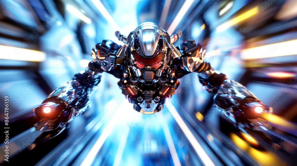 Fototapeta premium fly of robot armor on the sky