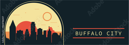 Buffalo city retro style vector banner with skyline, cityscape. USA New York state vintage horizontal illustration. United States of America travel layout for web presentation, header, footer