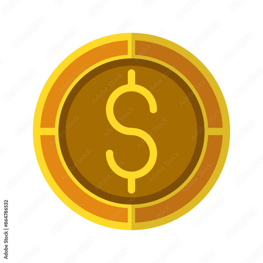 Dollar coin icon. Currency flat icons in golden color, symbol of American money. Vector Illustrations. Dollar coin icon. Currency flat icons in golden color, symbol of American money. Vector Illustrations.