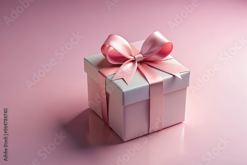 Beautiful isolated 3D gift box with elegant ribbon on soft pink pastel background offers ample copy space for fashion, e-commerce, wedding, and celebratory occasions.